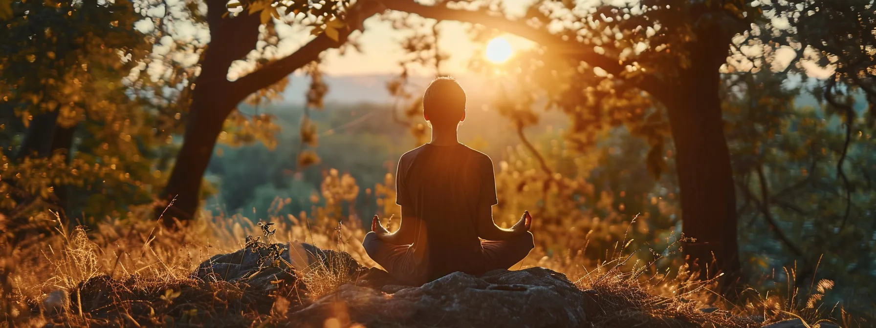 a person practicing mindfulness meditation in a peaceful natural setting to manage depression.