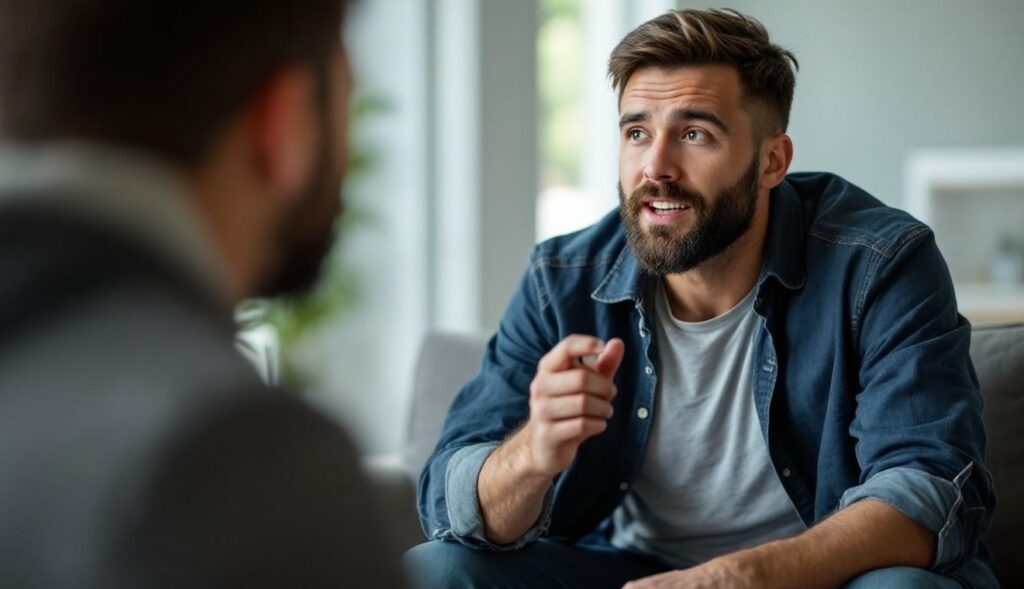 illustration of a male therapist helping a teen with self harm